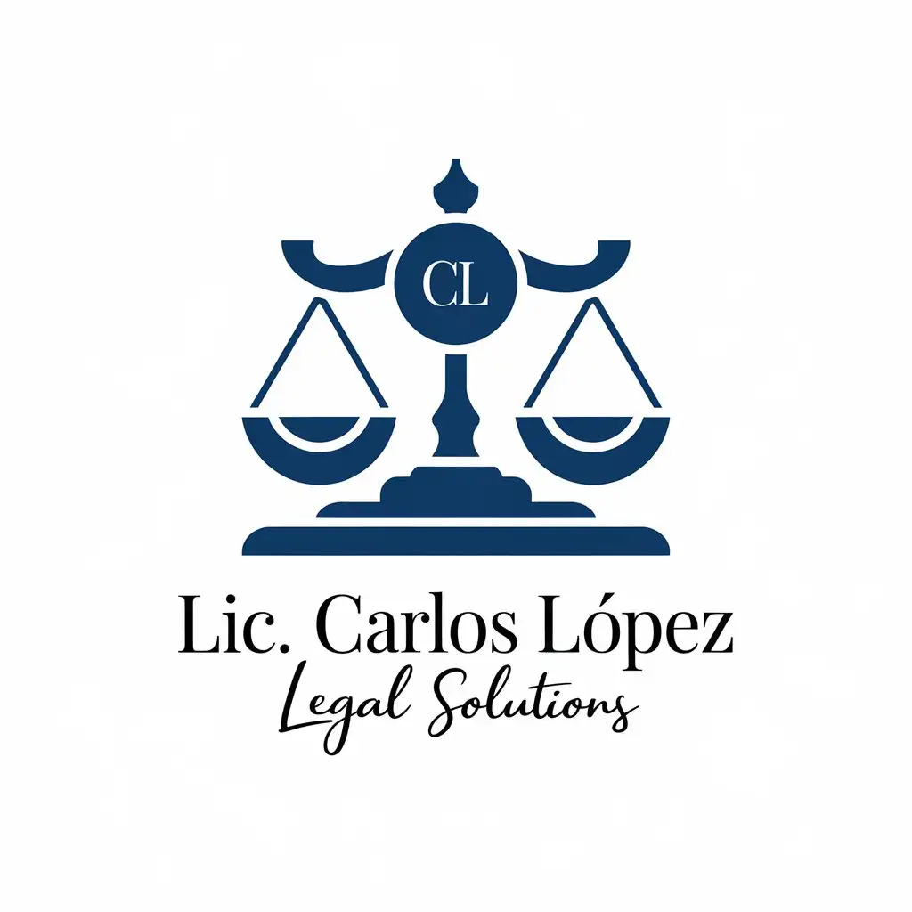 LOGO Design for Lic Carlos Lpez Minimalist with Scale of Justice CL Monogram and Royal Blue Accents