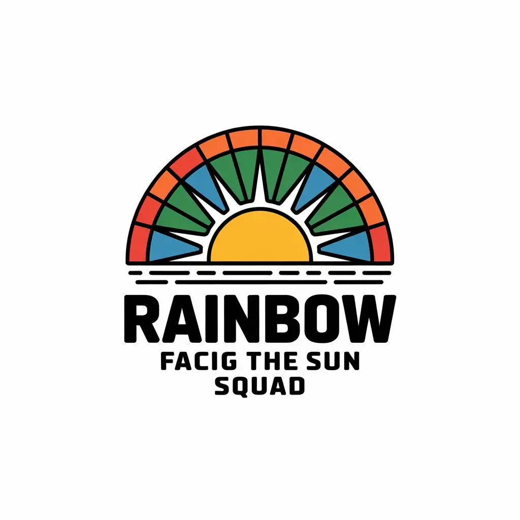 a vector logo design,with the text "rainbow facing the sun squad", main symbol:sun,Moderate,be used in Others industry,clear background