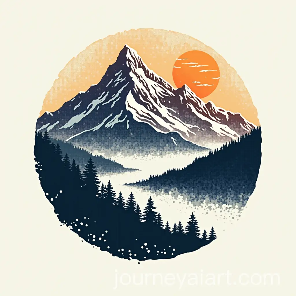 Linocut-Mountain-Logo-Above-Fog-in-Monochrome-Style
