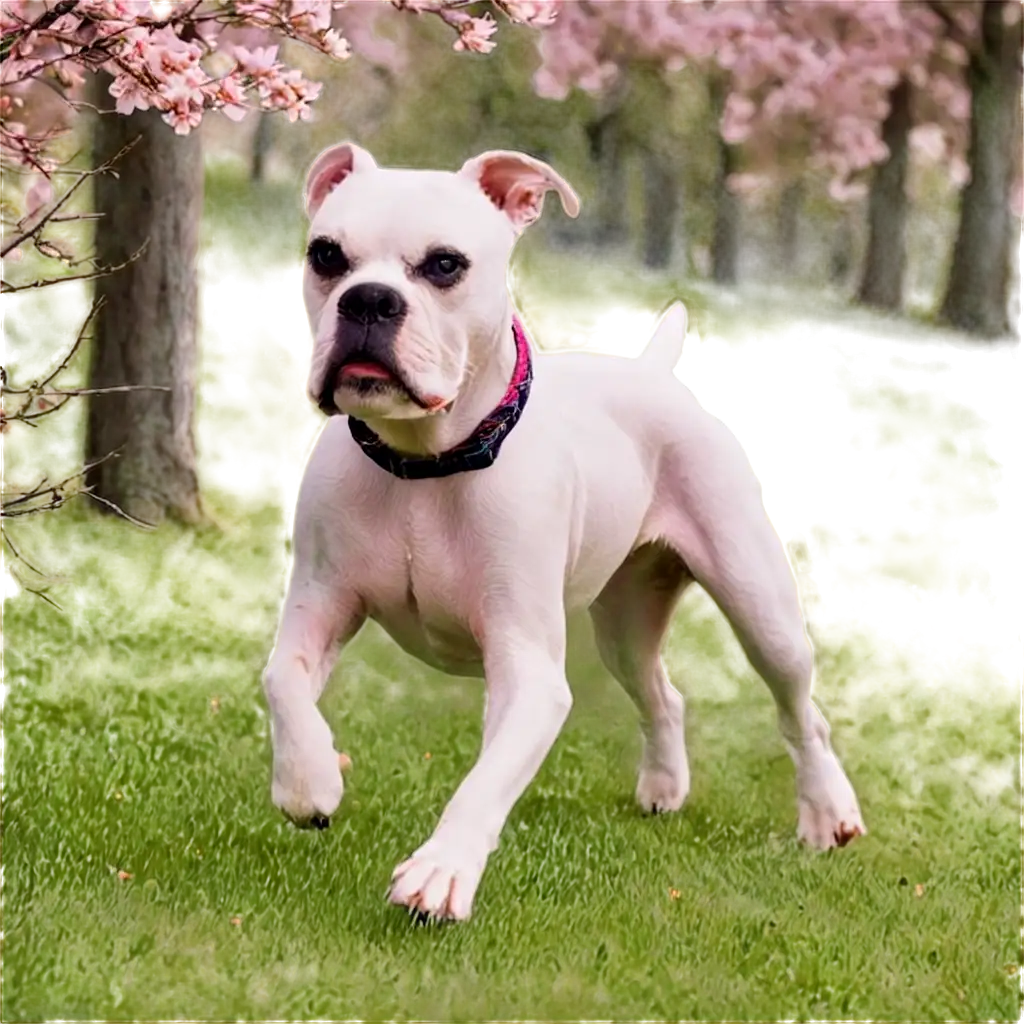 HighQuality-PNG-Image-of-a-White-Boxer-Dog-Running-in-a-Blossoming-Garden