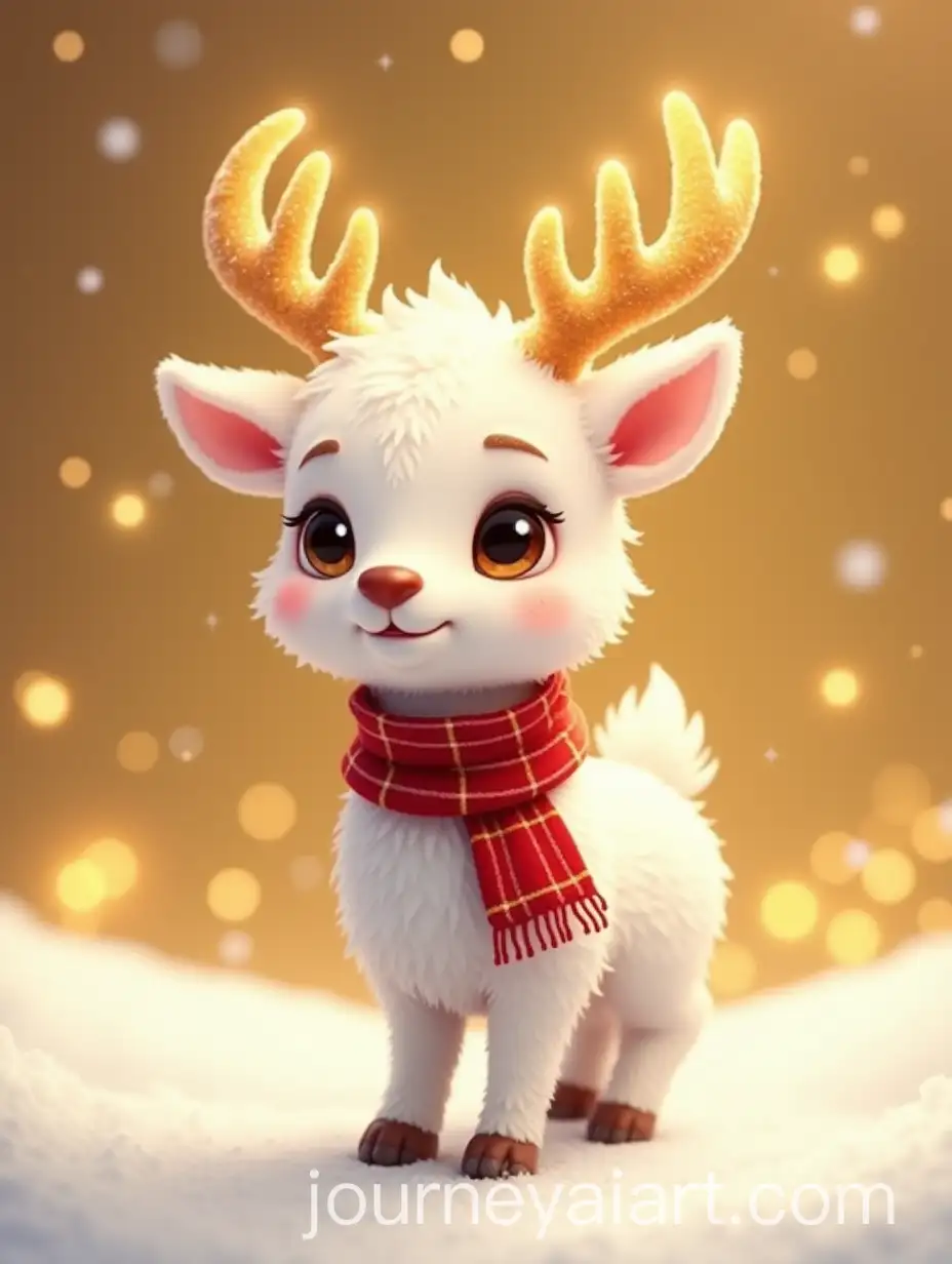 Cute-White-Deer-with-Glowing-Antlers-and-Red-Scarf-in-Snowy-Winter-Wonderland