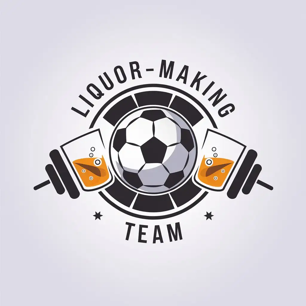 a vector logo design,with the text "liquor-making team", main symbol:soccer, drinking alcohol,Minimalistic,be used in Sports Fitness industry,clear background