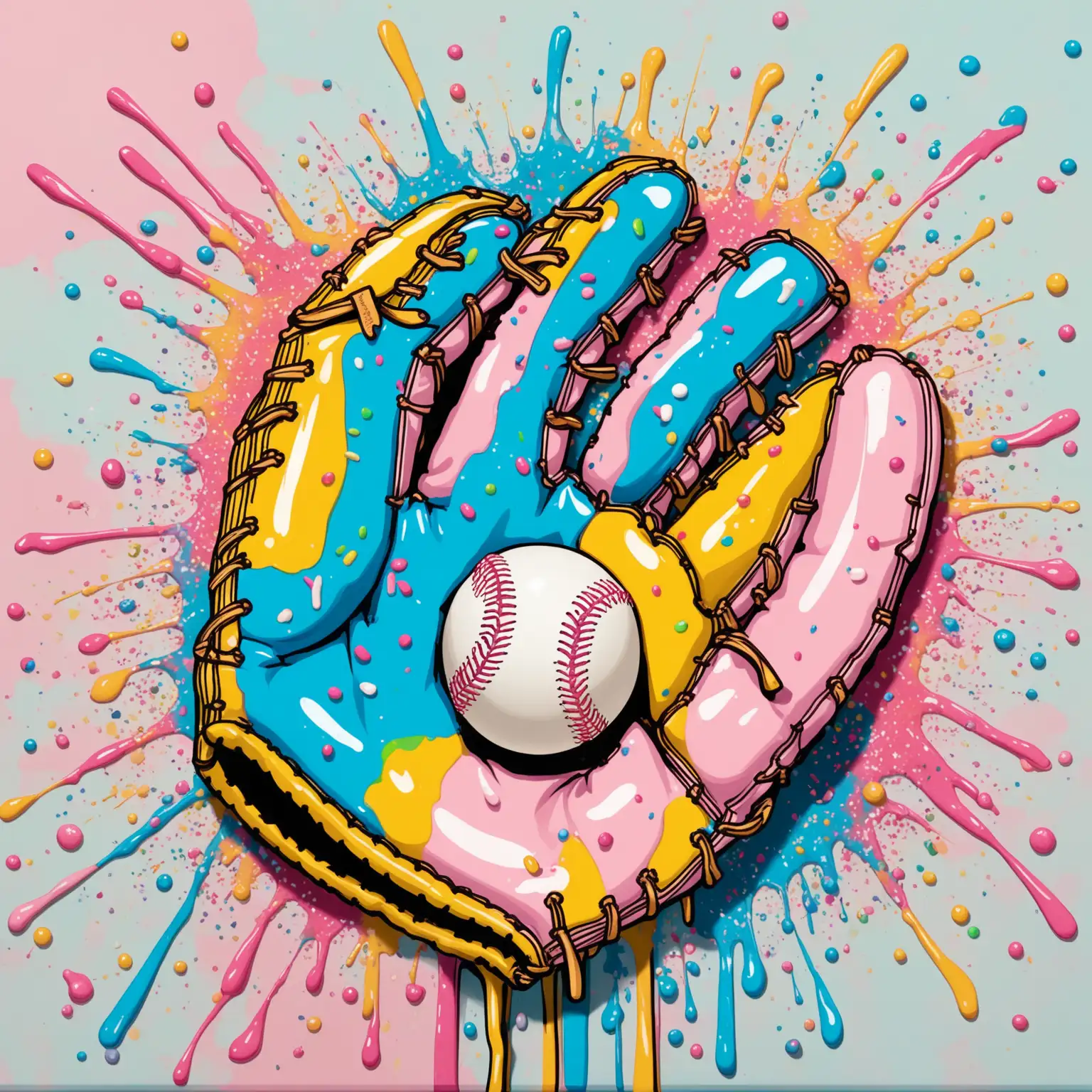 Abstract-Baseball-Glove-with-Drips-Pastel-Sprinkles-and-Splatter-Art