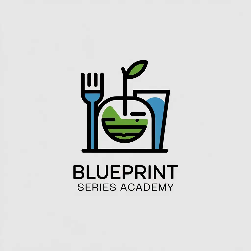 LOGO Design for Blueprint Series Academy Healthy Eating Drinking Theme with Blue and Green Colors