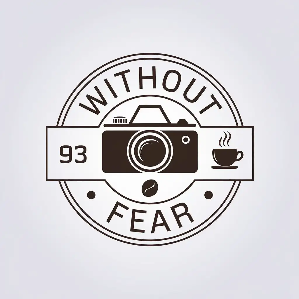 a vector logo design,with the text "without fear", main symbol:camera coffee,Minimalistic,clear background