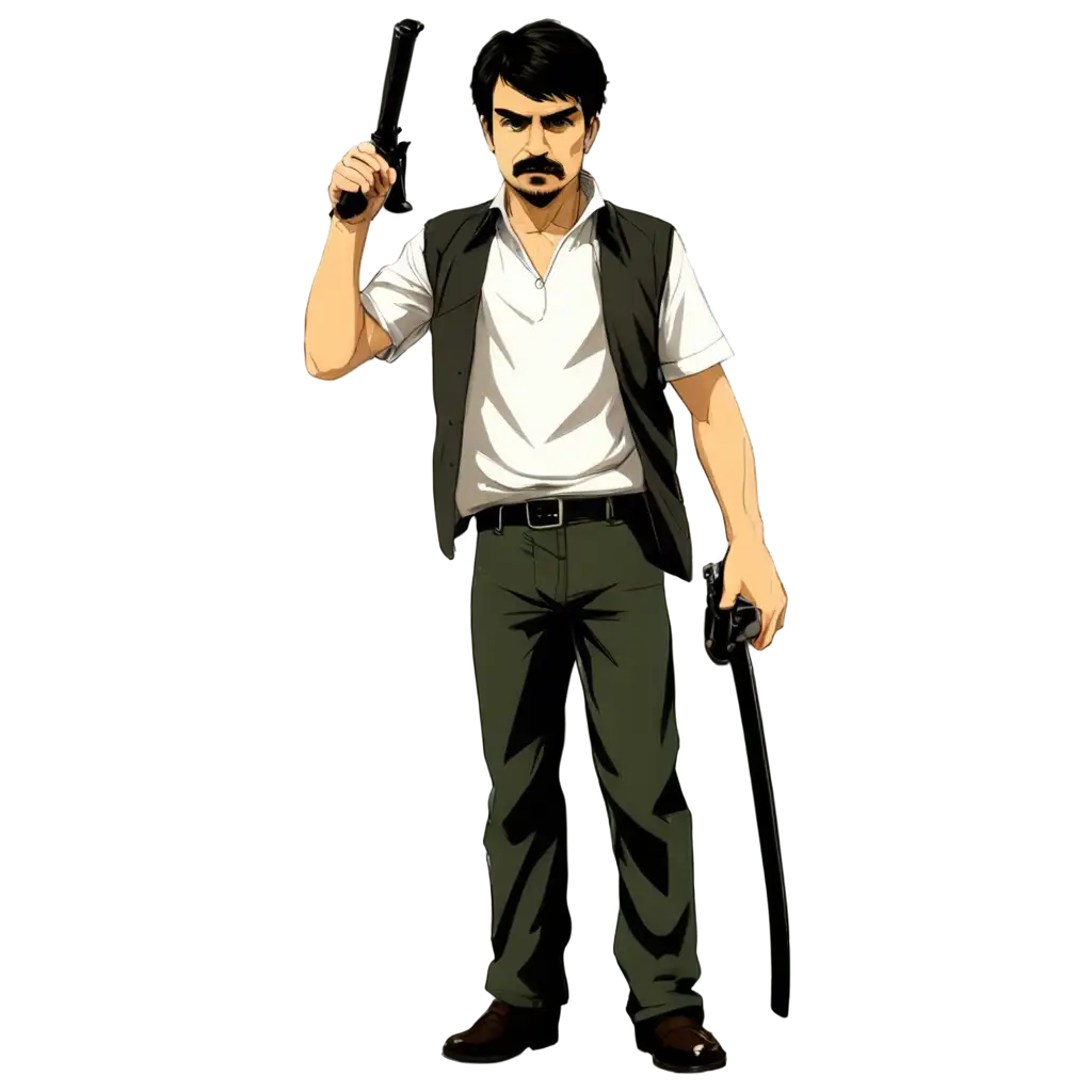 El chapo with a katana full body picture anime style