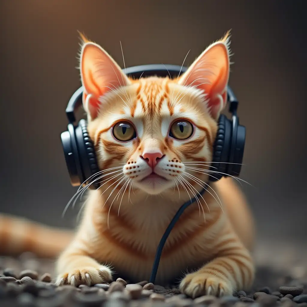 A cat with earphone