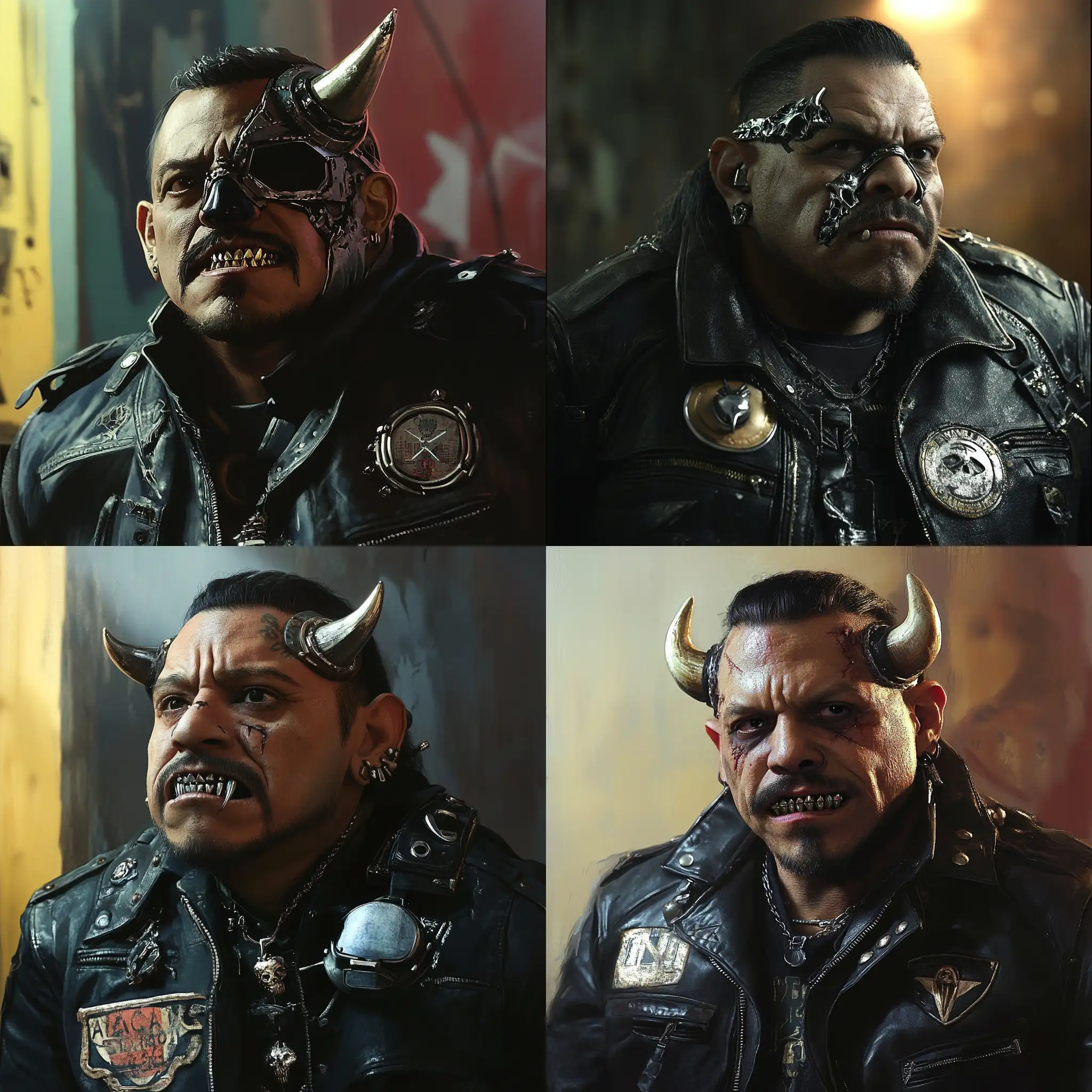 Cyberpunk-Latino-Biker-with-Metal-Jaw-and-Broken-Horn