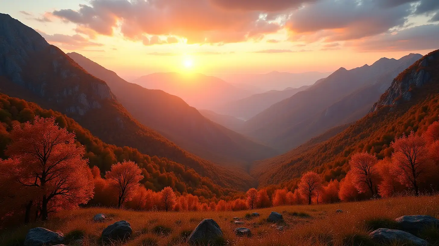 Breathtaking Autumn Sunset Over Majestic Mountain Landscape