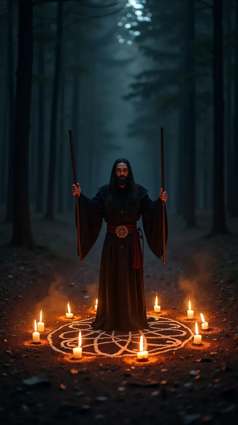 Nocturnal Ritual with Rasputin in a Mystical Forest