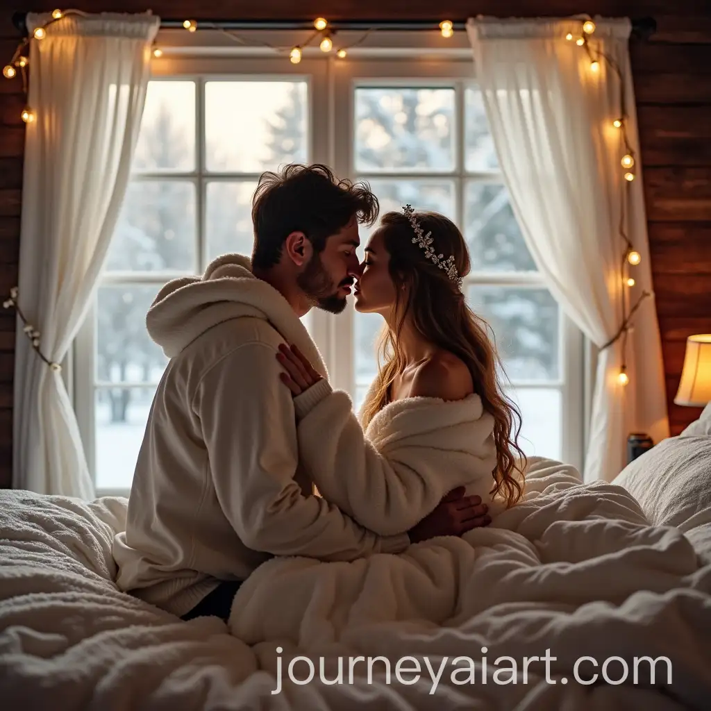 Romantic-Fantasy-Couple-Embracing-in-a-Snowy-Bedroom
