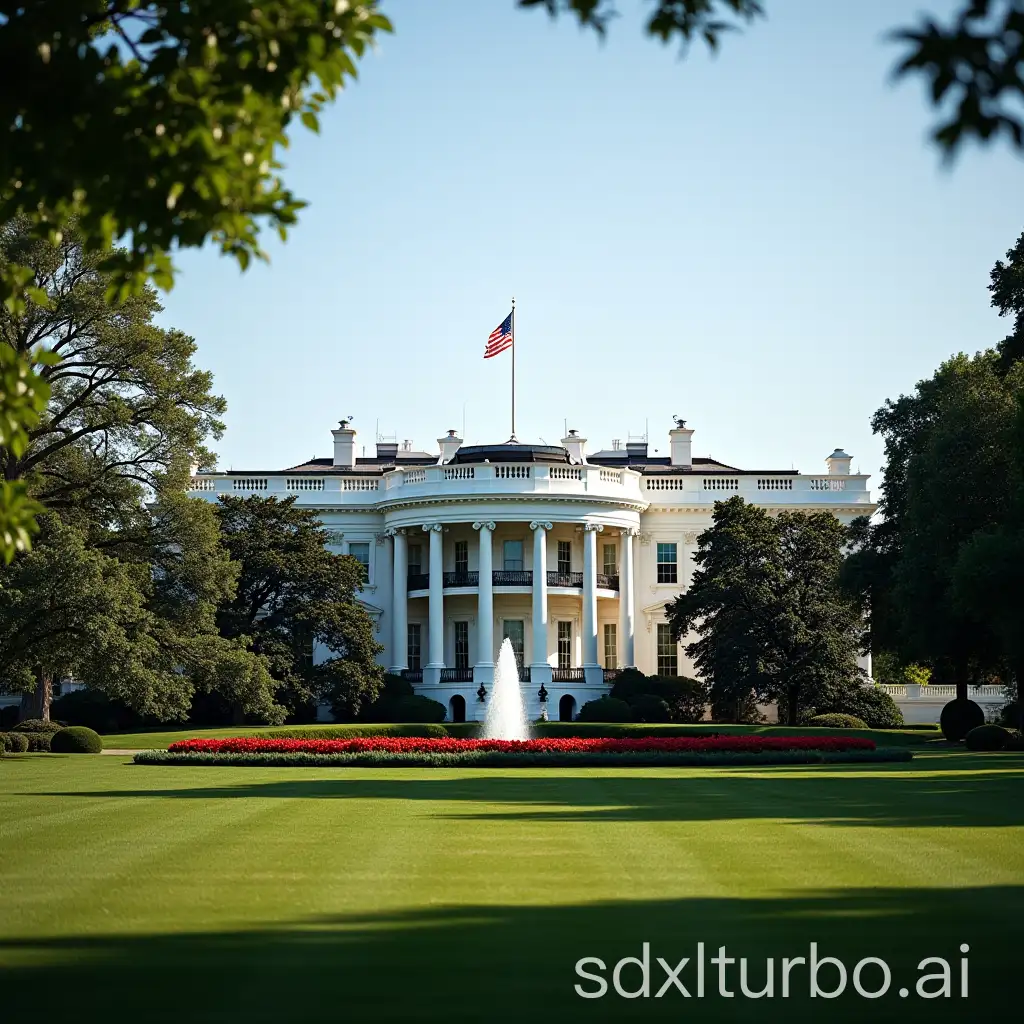 The-White-House-in-Washington-with-American-Flag-on-Sunny-Day