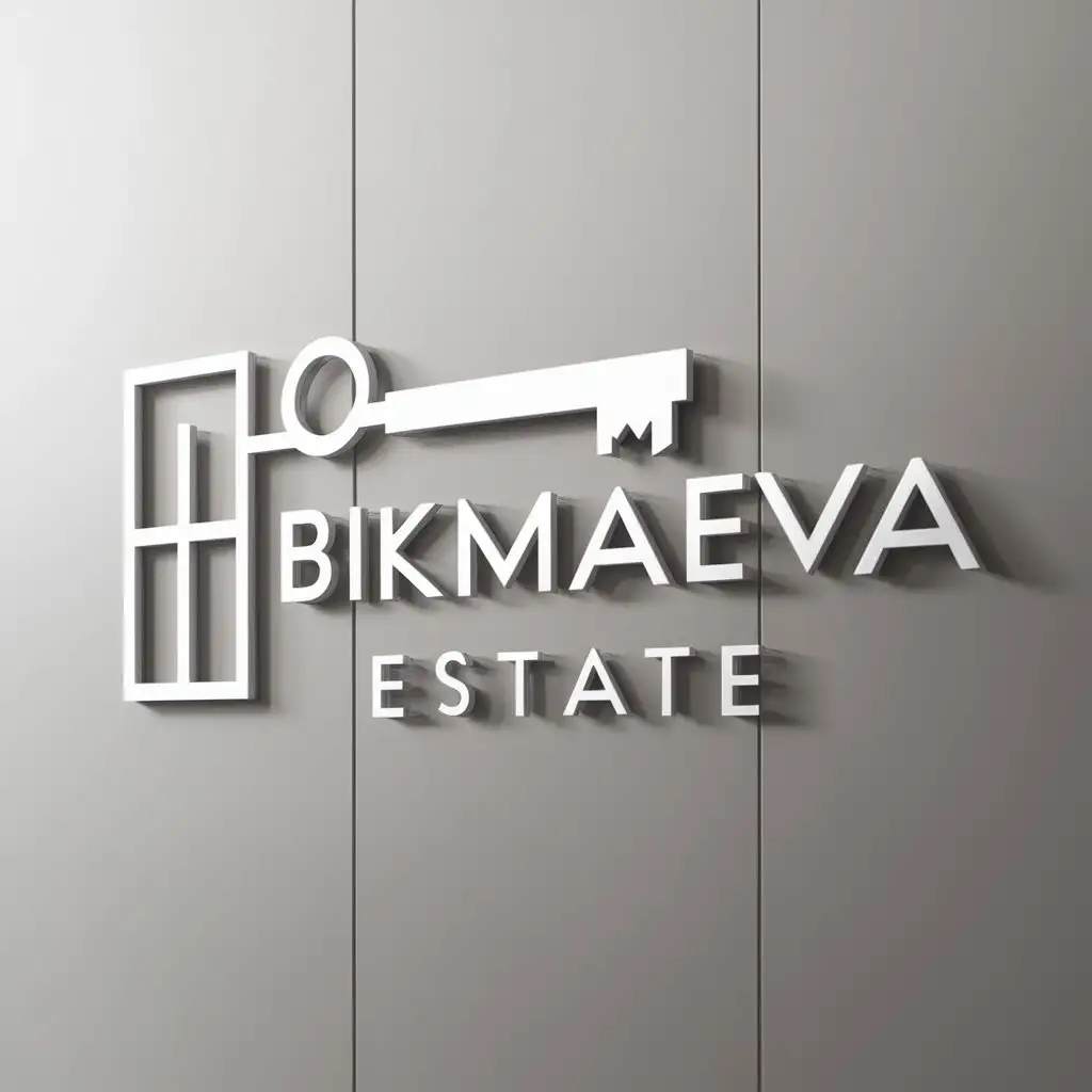 a logo design,with the text "Bikmaeva estate", main symbol:apartment key,Moderate,be used in Real estate industry,clear background