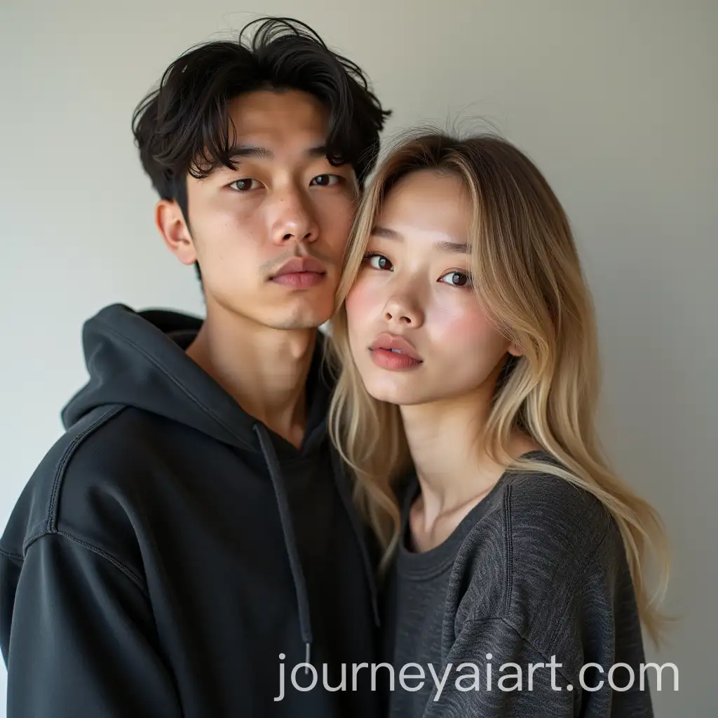 Flirting-Young-Asian-Couple-in-Casual-Clothing