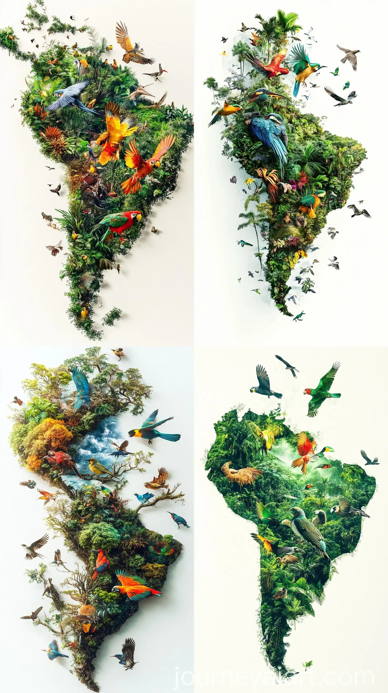Double-Exposure-Map-of-South-America-with-Exotic-Birds-and-Mammals