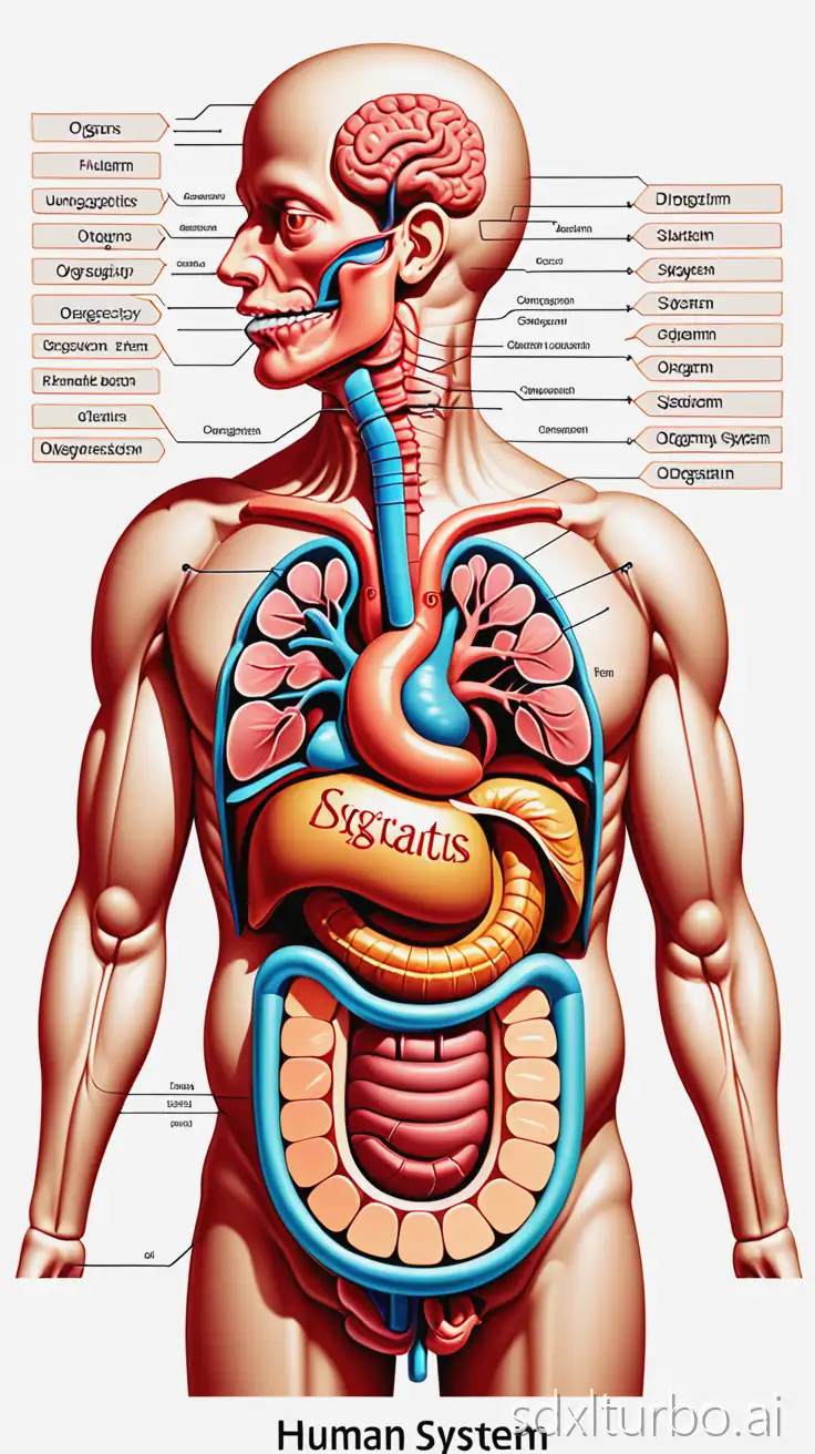 Vector-style diagram of the human digestive system with labeled organs, white background.