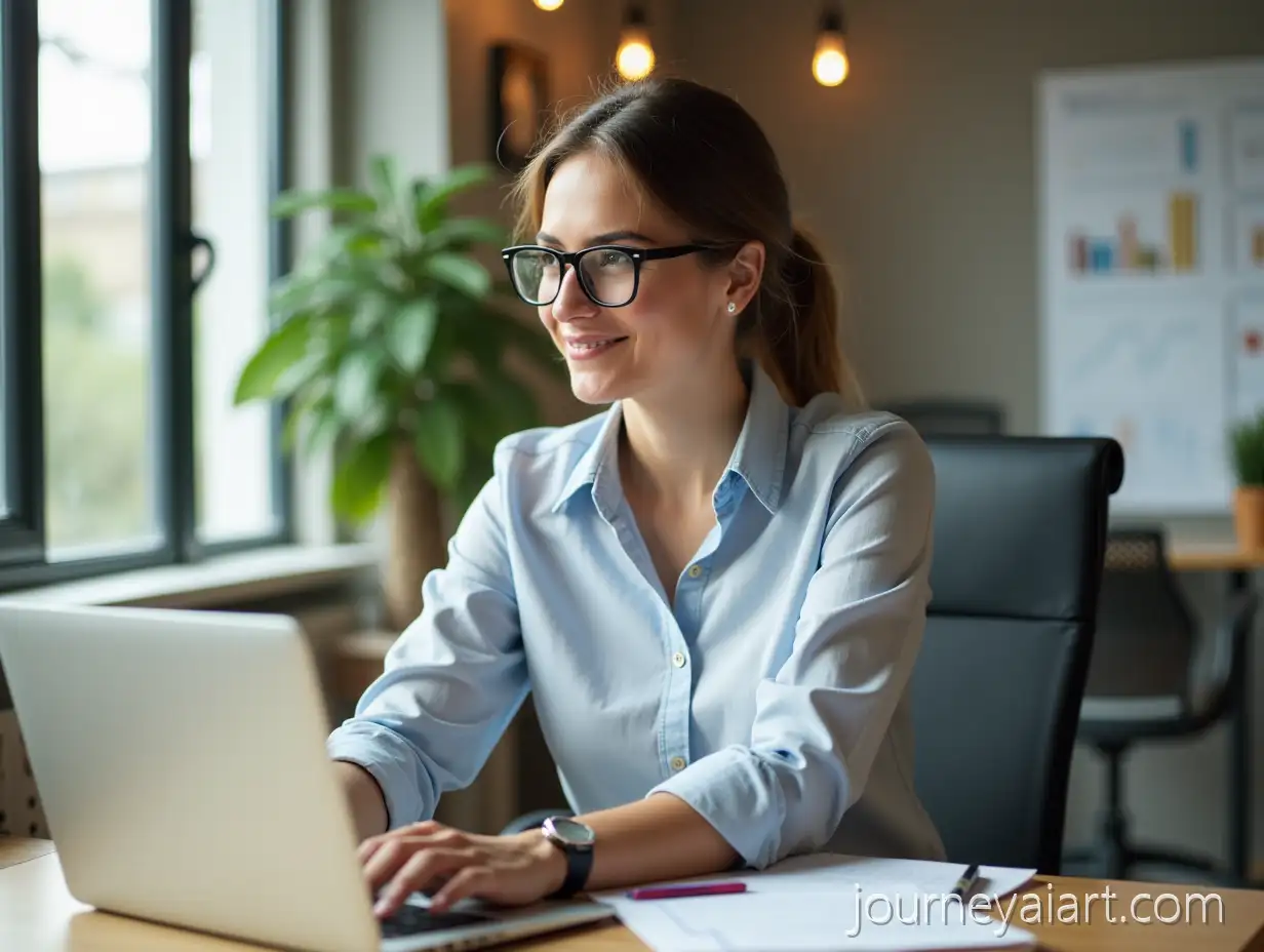 Woman-Working-on-Laptop-inWoman-working-on-laptop-Casual-Office-Setting