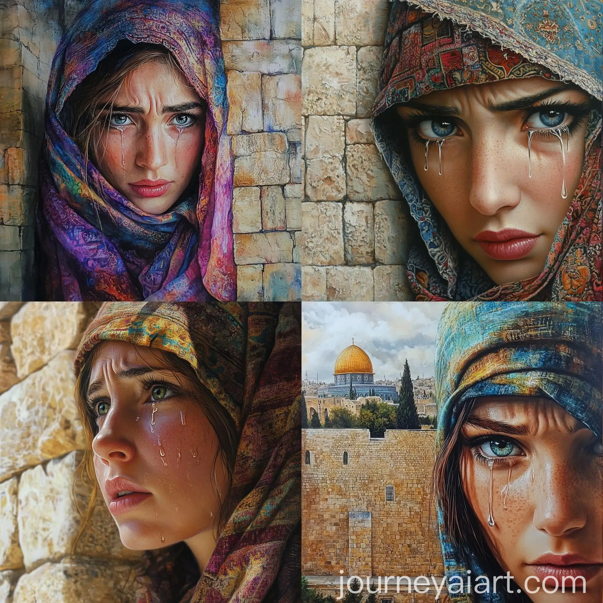Jerusalem-Walls-Woman-with-Scarf-Tears-in-Realistic-High-Detail