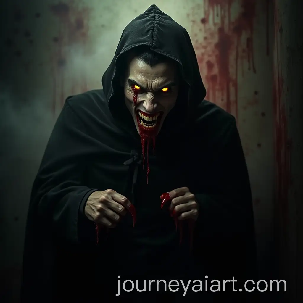 Handsome-Terrifying-Vampire-with-Glowing-Eyes-and-Elongated-Fangs-in-Misty-BloodSoaked-Background