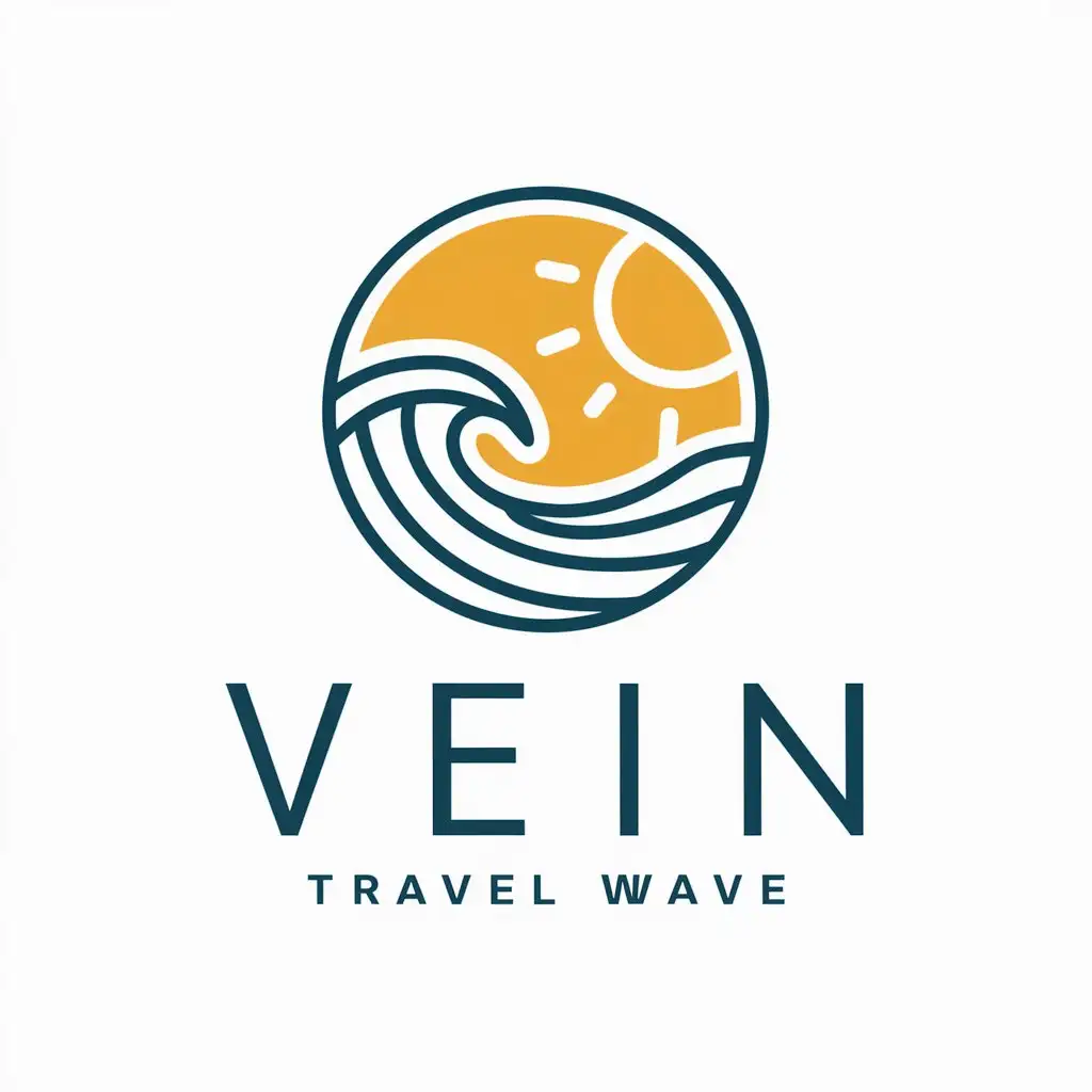 a vector logo design,with the text "Vein", main symbol:Sun and wave,Moderate,be used in Travel industry,clear background