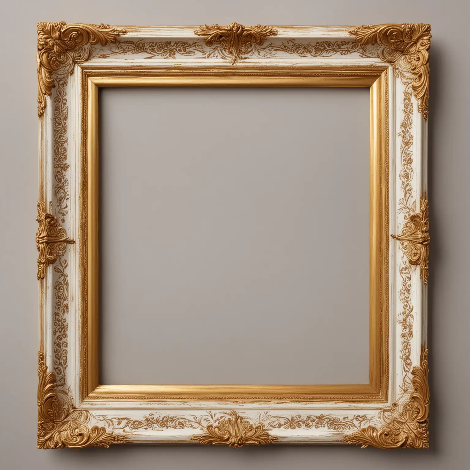 Golden Frame White Picture with Intricate Patterns