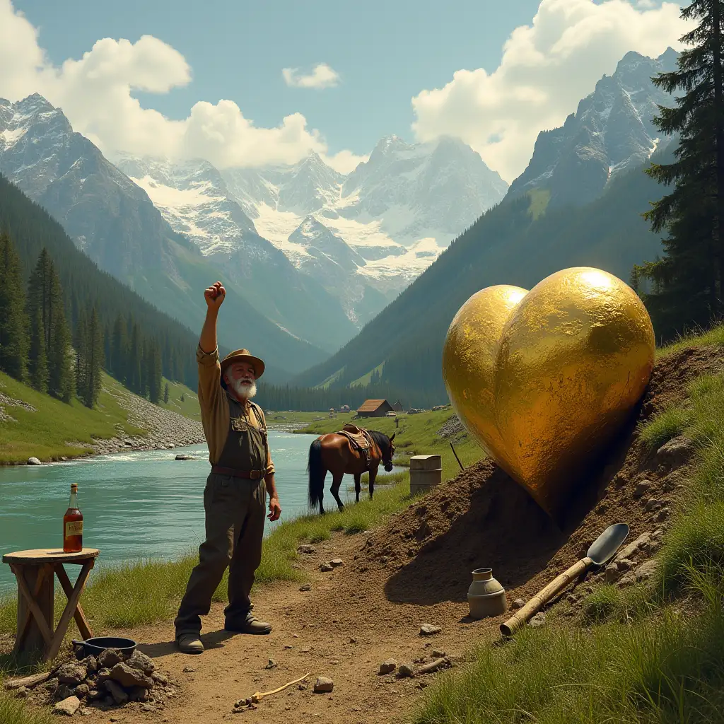 Gold-Prospector-Discovering-HeartShaped-Nugget-in-Snowy-Mountains