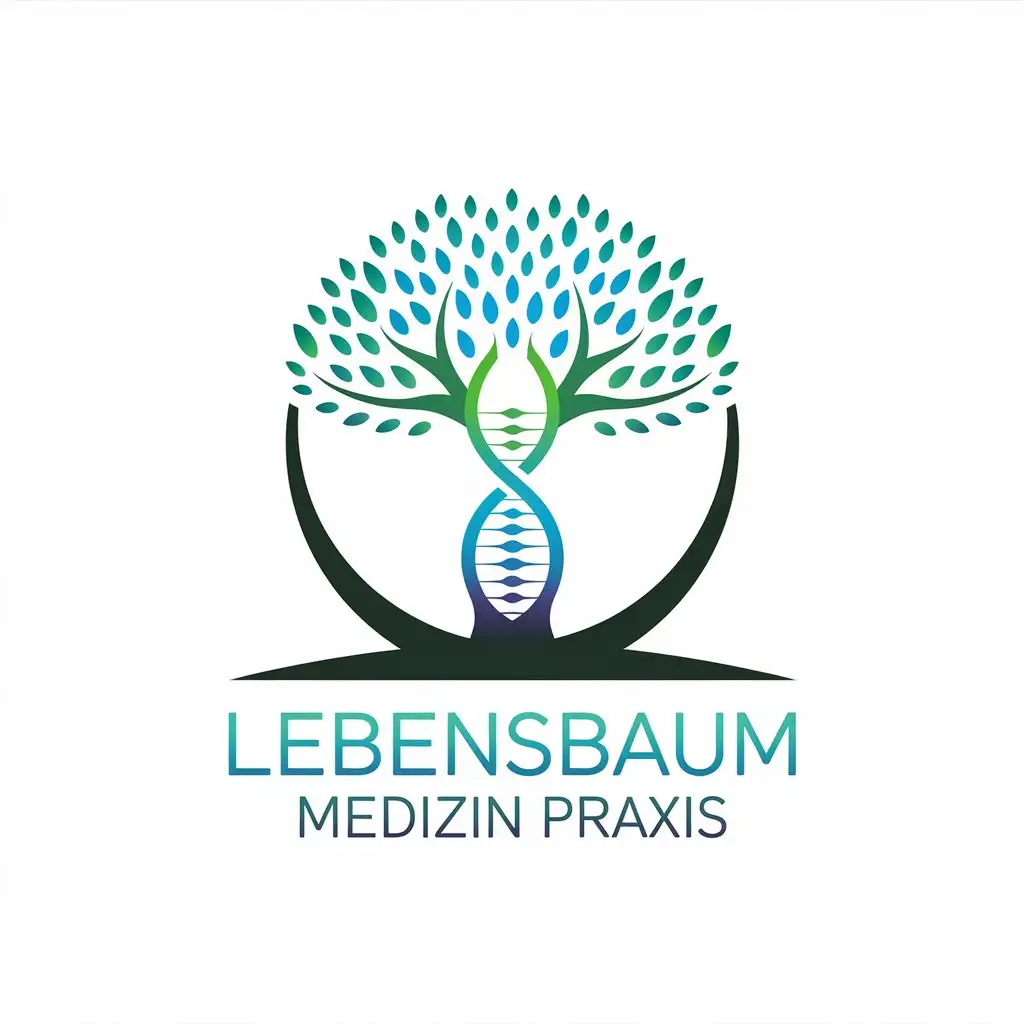 LOGO Design for Lebensbaum Medizin Praxis Stylized Tree with Integrated DNA Helix in Vibrant BlueGreen