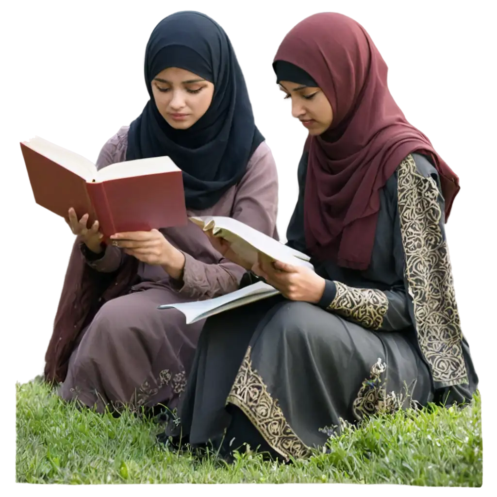 Islamic-Girls-Reading-Books-Under-Trees-HighQuality-PNG-Image