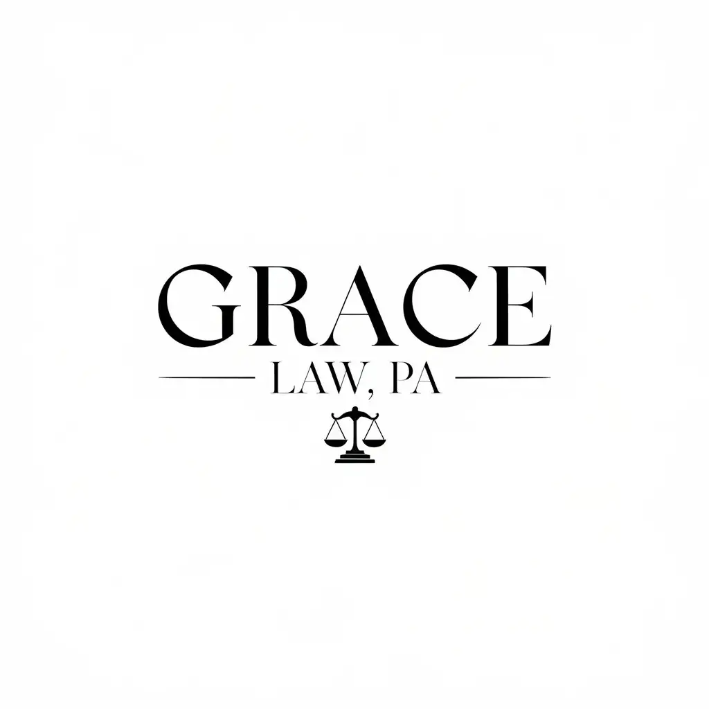 LOGO Design for Grace Law PA Elegant Serif Font with Subtle Scale of Justice or Gavel Symbolizing Trust and Legal Expertise