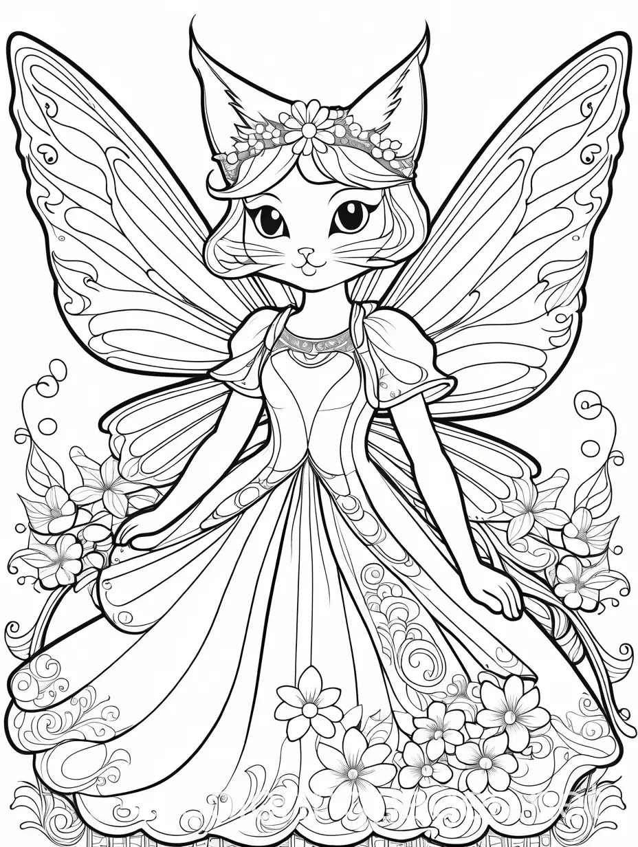 Cat-Fairy-Flower-Dresses-Coloring-Page