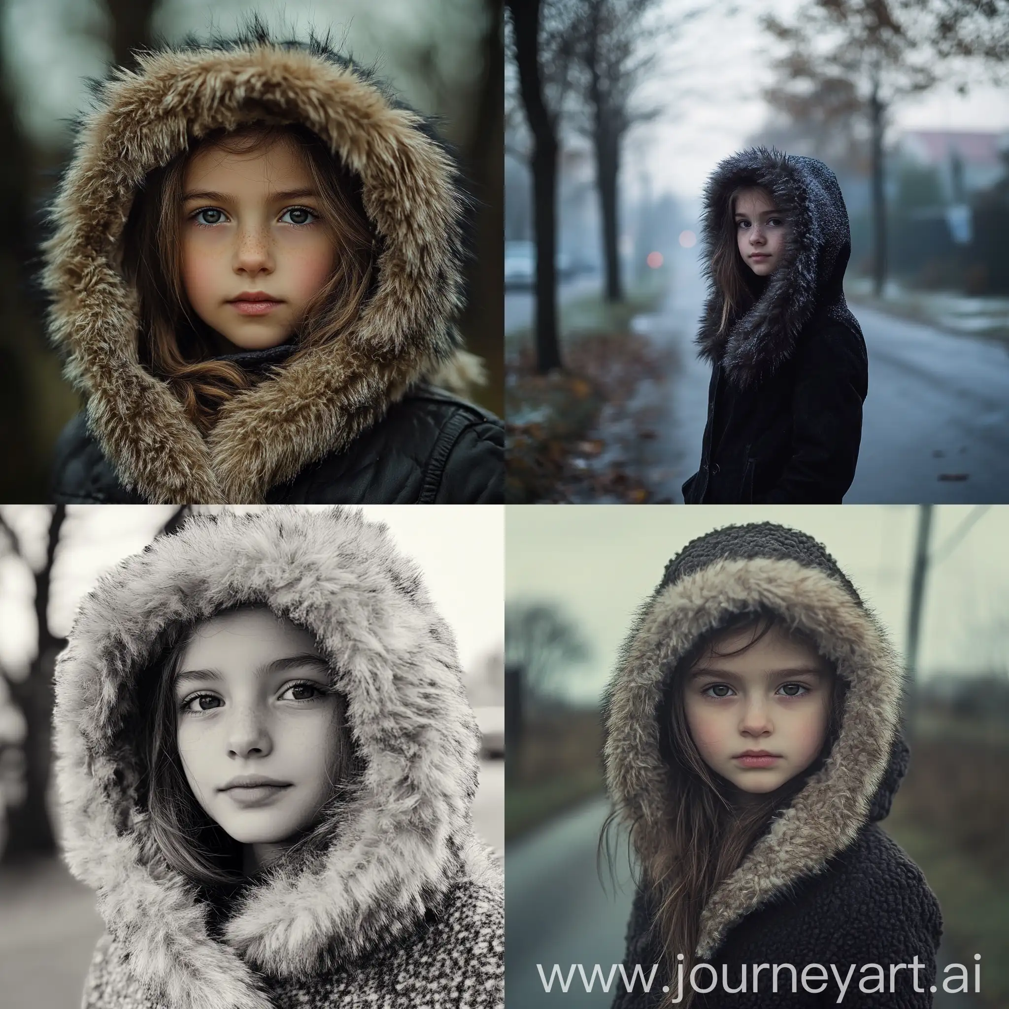 12YearOld-Girl-Wearing-Hooded-Fur-Coat-on-Her-Way-to-School