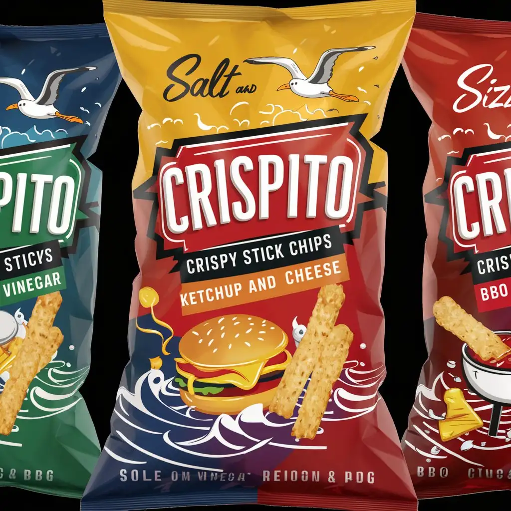 Variety Pack of Crispy Stick Chips Salt Vinegar Ketchup Cheese BBQ Flavors