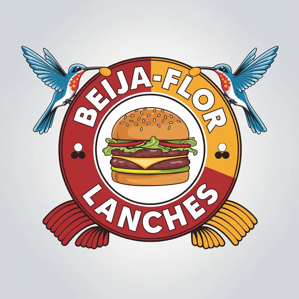 LOGO-Design-for-Beijaflor-Lanches-Red-Yellow-and-White-with-Hummingbirds-and-Hamburger-Theme