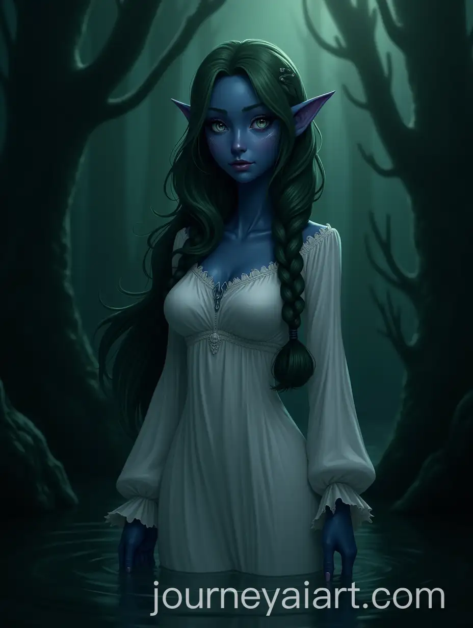 AnimeStyle-Female-Siren-with-Dark-Blue-Scaly-Skin-in-Pirate-Attire-in-a-Dark-Swamp