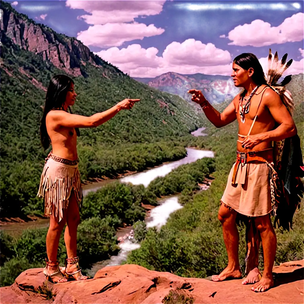 American-Indian-Tepees-PNG-Image-with-Apache-People-Against-a-Mountain-and-River-Background