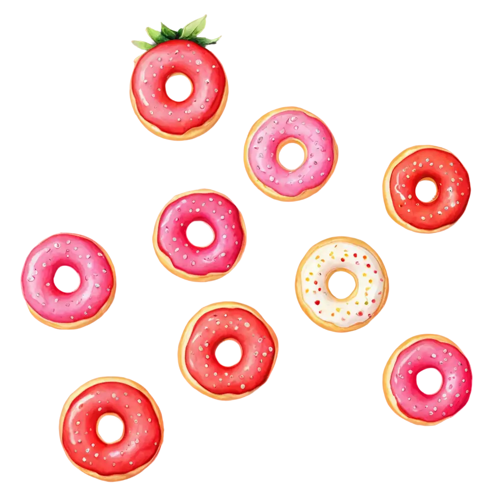 Watercolor Sweet And Sour Strawberry Donut Free Elements Free PNG and Clipart