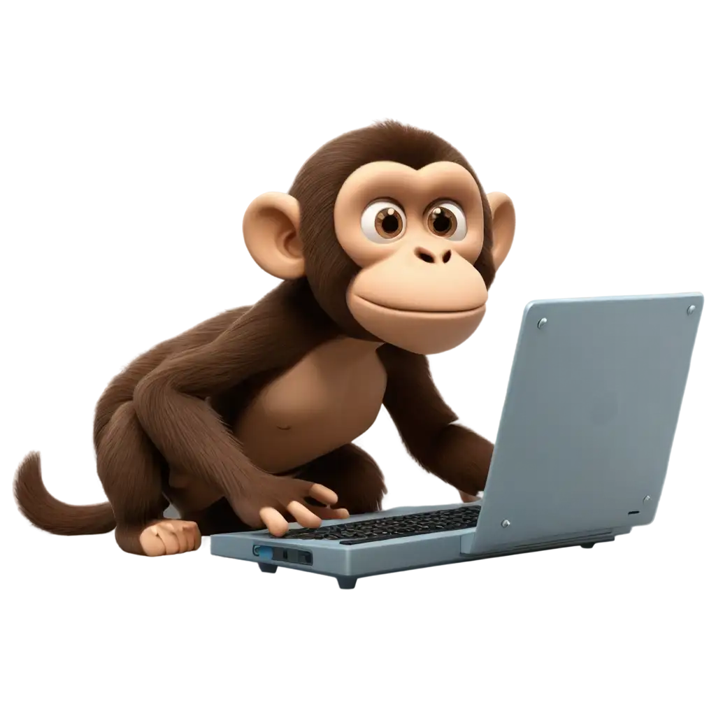 2D-Cartoon-Brown-African-Monkey-with-PC-Keyboard-PNG-Image-Creative-Profile-Bursting-with-Character