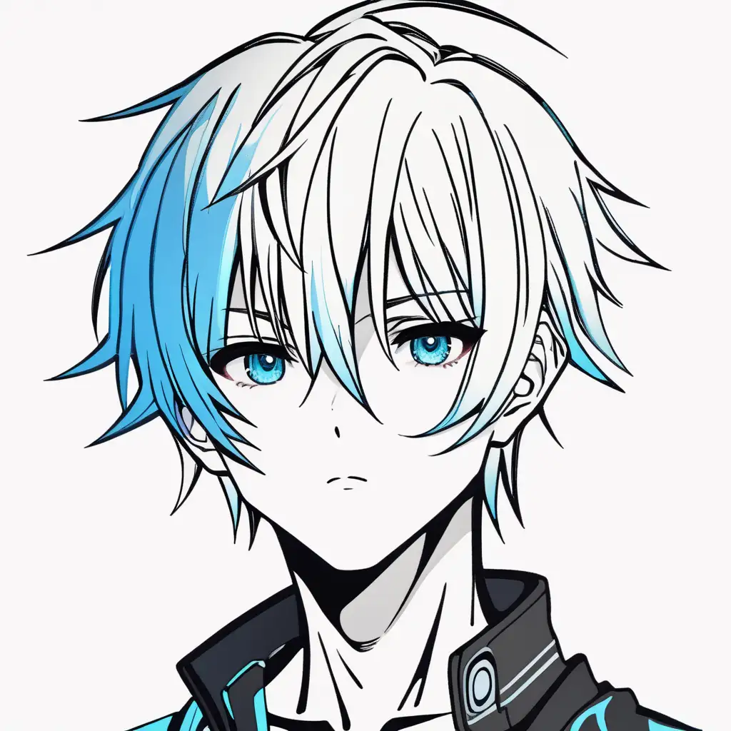 Handsome and cute, anime electronic style boy's head portrait