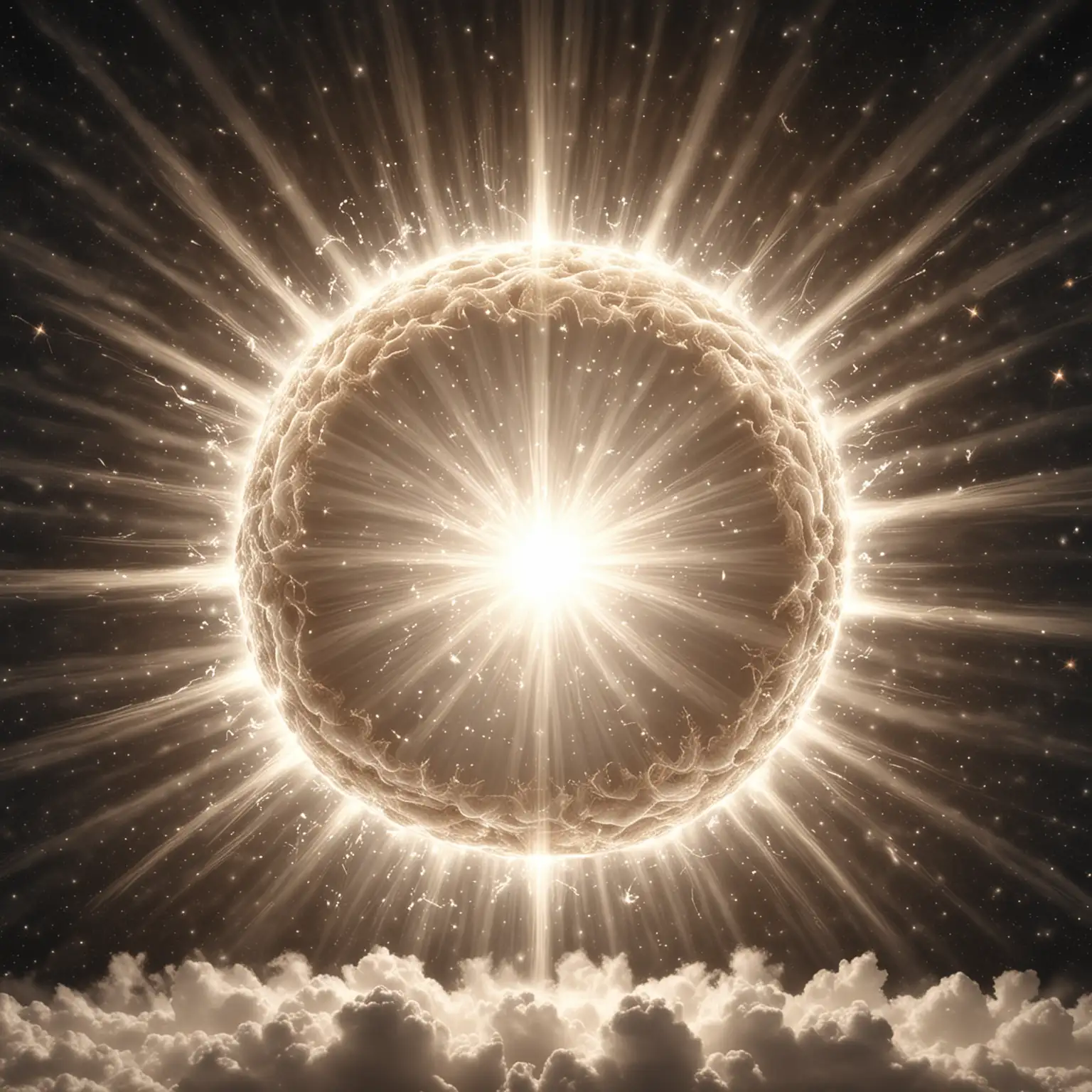 Expanding White Light Sphere in Celestial Sky