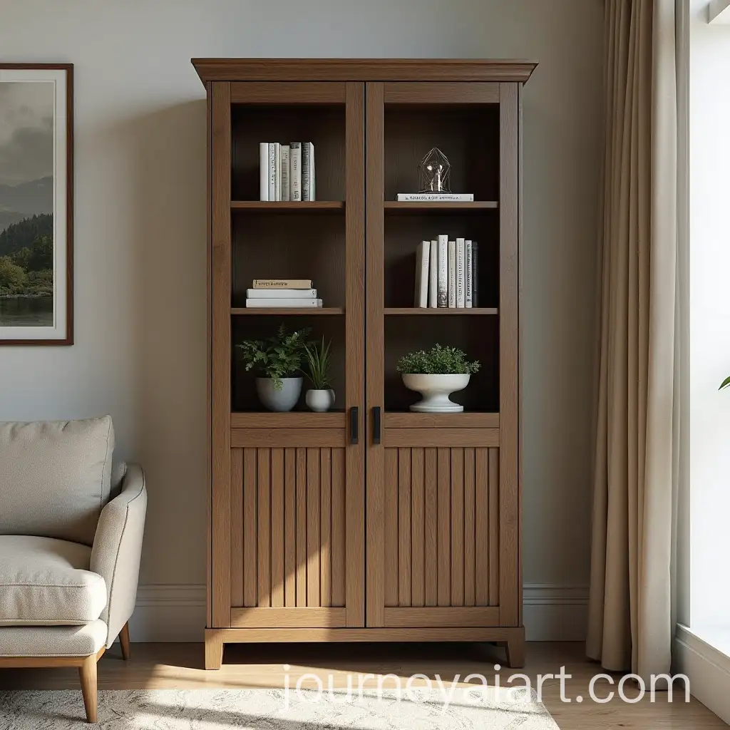 ModernClassic-TwoDoor-Bookshelf-with-Rustic-Touch-in-Elegant-Living-Room-Setting
