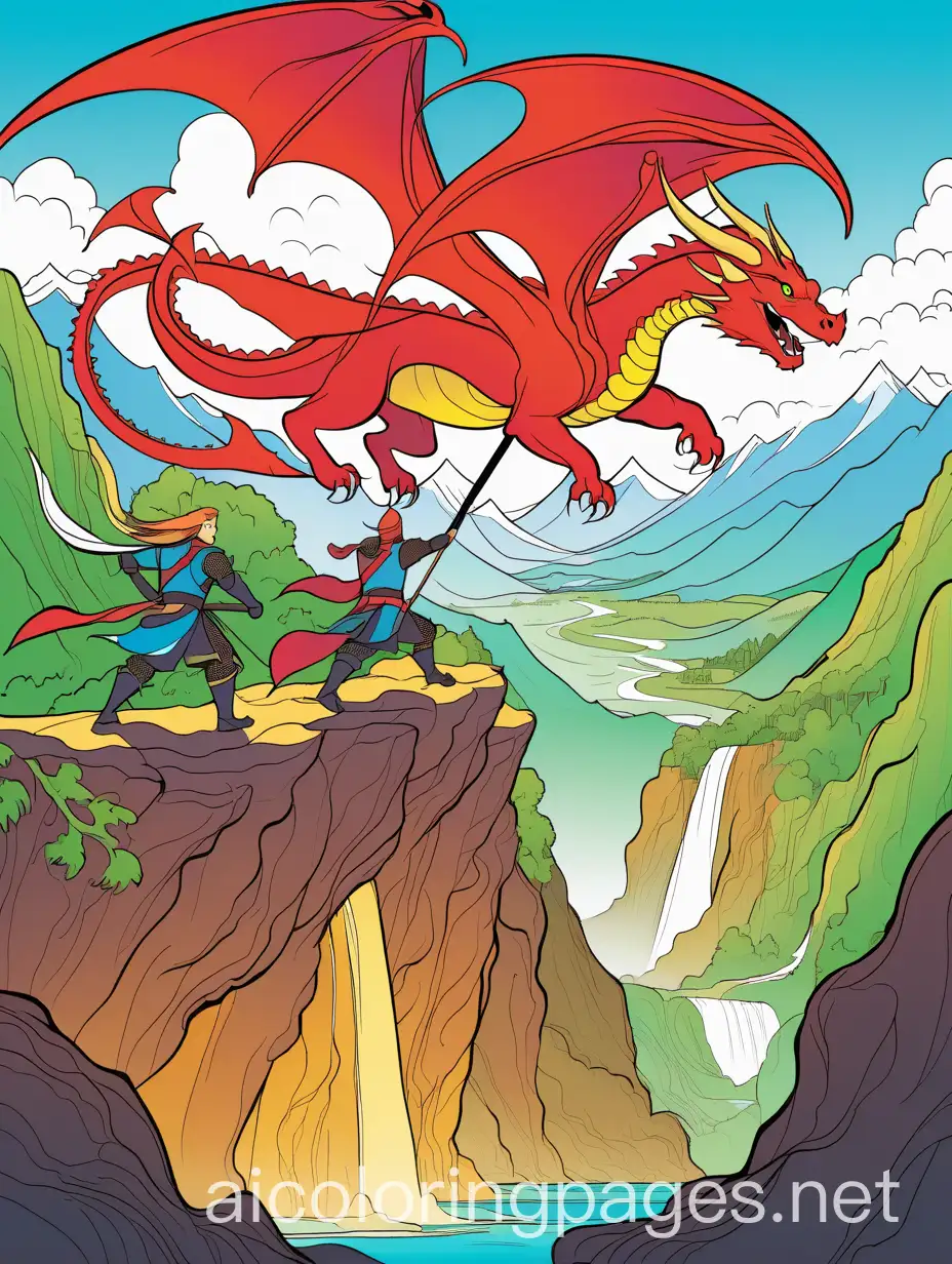 Childrens-Book-Illustration-Flying-Dragons-Adventure-with-Princess-Knight-and-Sorceress