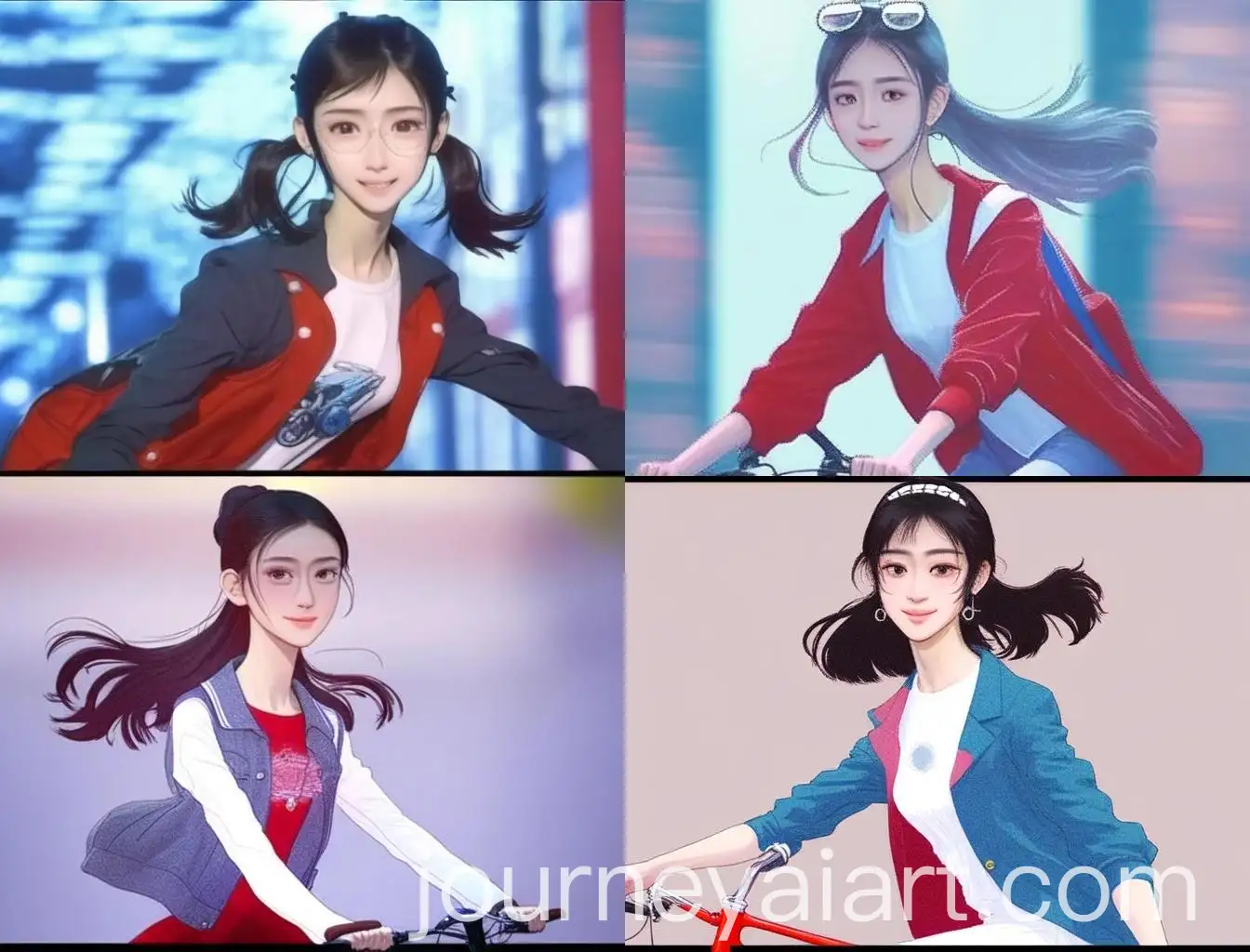 Tall-Girl-Riding-Future-Bike-in-Red-Blazer-and-Glasses