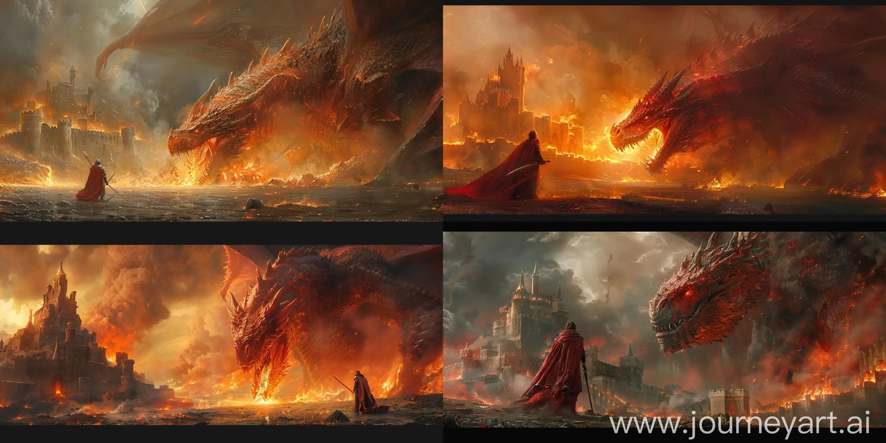 Epic-DnDstyle-Warrior-vs-Red-Dragon-Battle-with-Castle-and-City-in-Flames