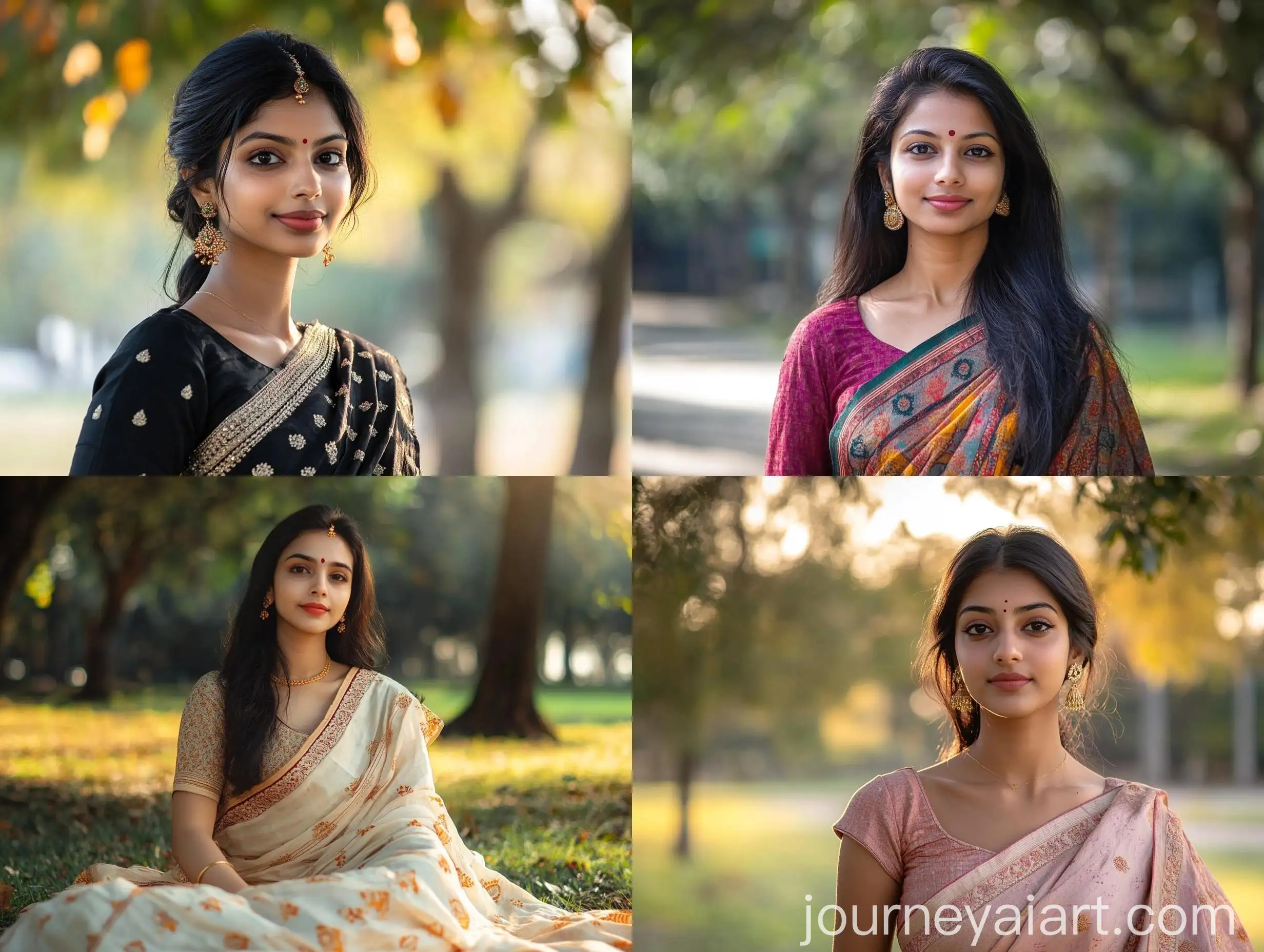 Indian-Woman-in-Saree-Enjoying-Nature-at-Park