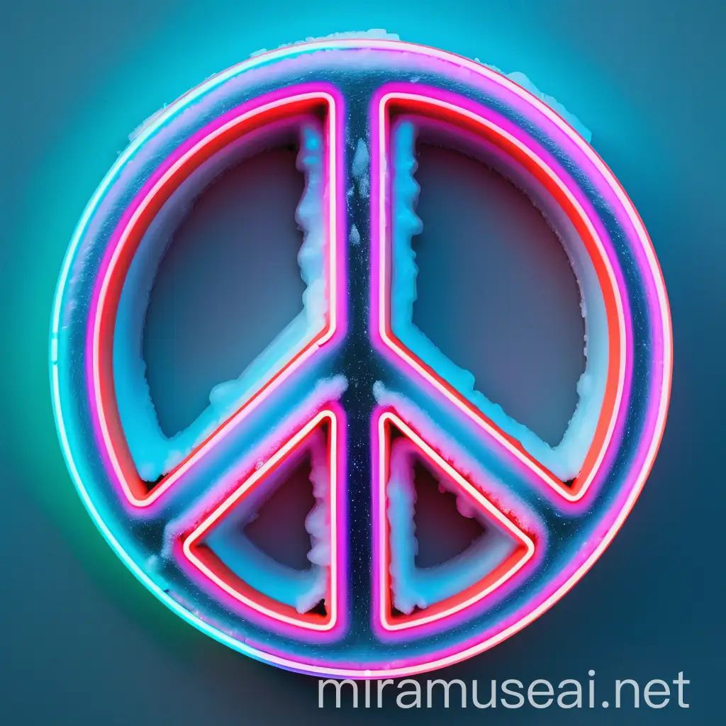 Vibrant Neon Peace Word in Icy Colors Representing Harmony