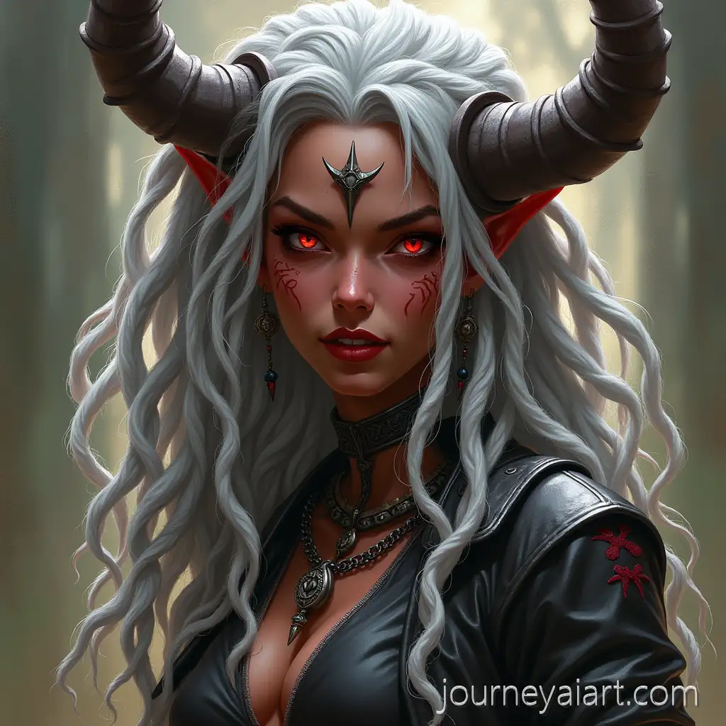 Tiefling-Woman-with-Devilish-Skin-and-Silver-DreadTiefling-woman-with-silver-dreadlockslocks