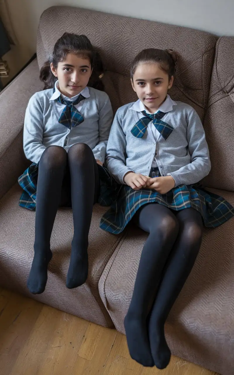 Two-Turkish-Schoolgirls-in-Uniform-Relaxing-on-a-Sofa