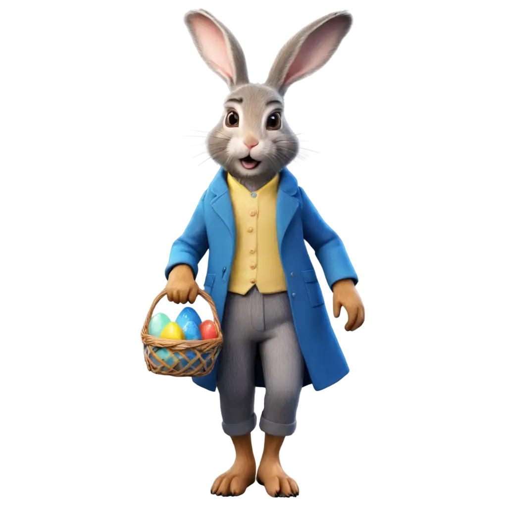 Whimsical-Rabbit-in-Blue-Coat-Holding-Basket-of-Easter-Eggs-8K-PNG-Digital-Art-for-HighQuality-Design-Projects