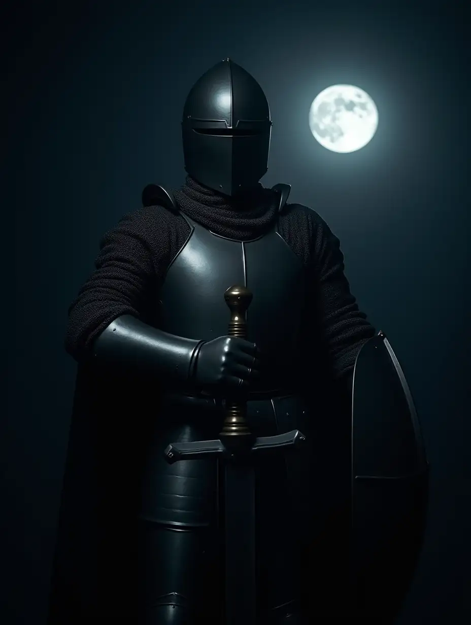 Knight-with-Shield-and-Sword-in-Moonlit-Armor-at-Night