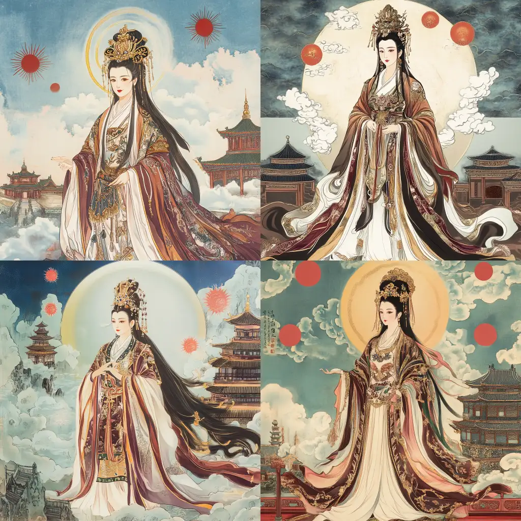 Chinese-Empress-in-Hanfu-with-Golden-Headwear-Surrounded-by-Heavenly-Clouds